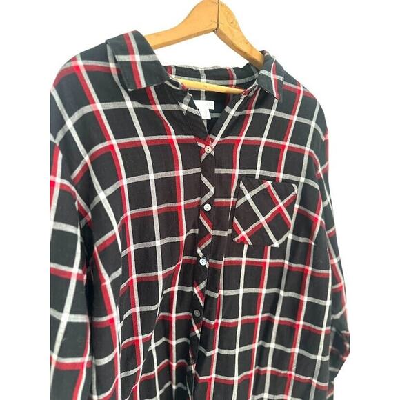 J. Jill Perfect Plaid Tunic Button Front Shirt Top Plus Size 2X Black Red Pocket - Picture 3 of 9